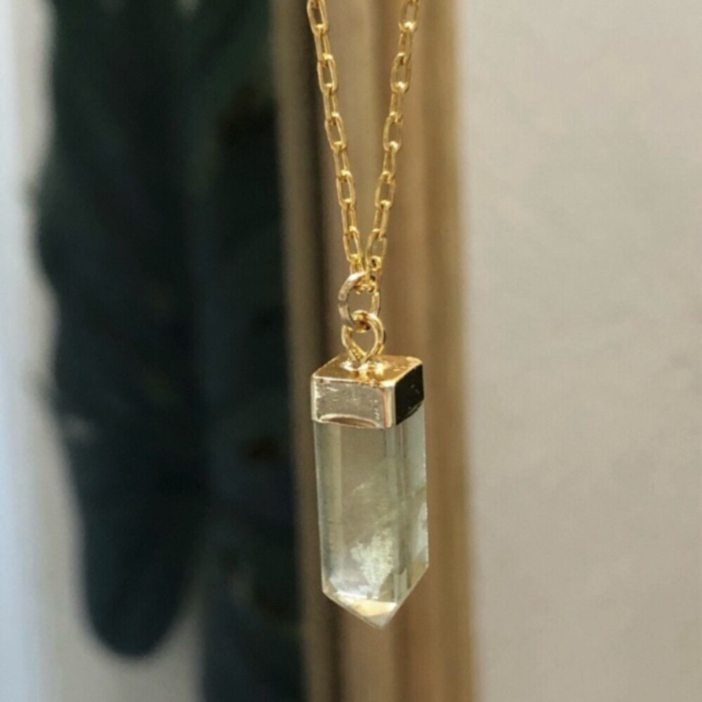 18K Gold Plated Pointed Green Amethyst Layering Necklace